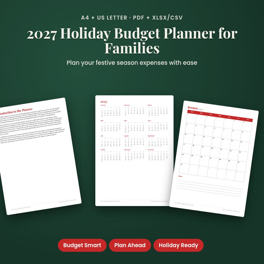2027 Holiday Budget Planner for Families | PDF + Excel Spreadsheet