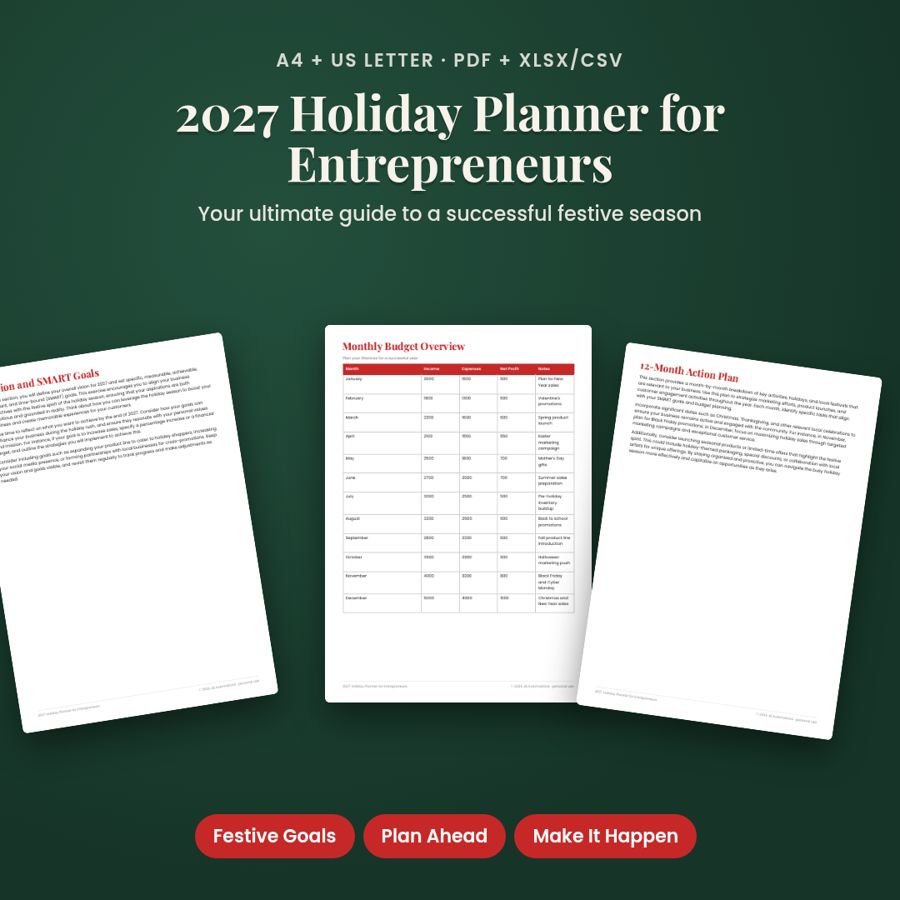2027 Holiday Planner for Entrepreneurs | PDF + Excel Spreadsheet