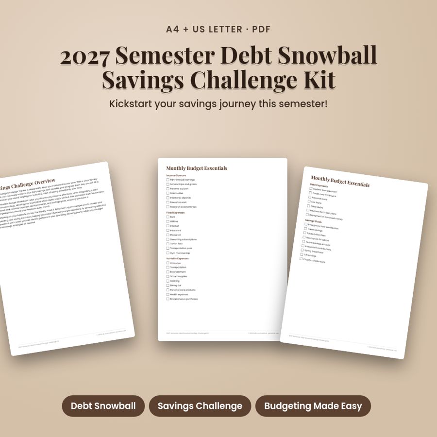 2027 Semester Debt Snowball Savings Challenge Kit | Printable PDF