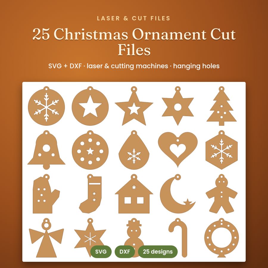 25 Christmas Ornament SVG & DXF Files | Laser Cut + Cricut
