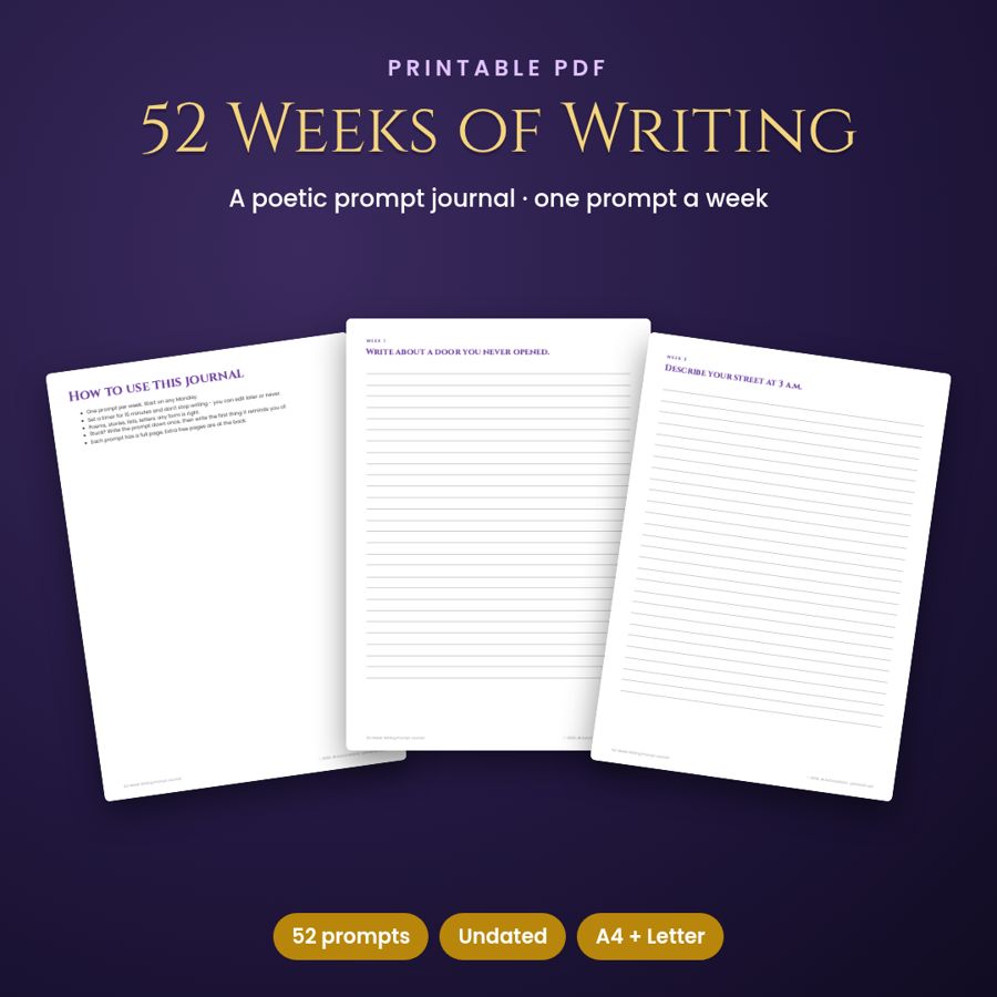 52 Weeks of Writing Prompts Journal | Printable PDF for Poets