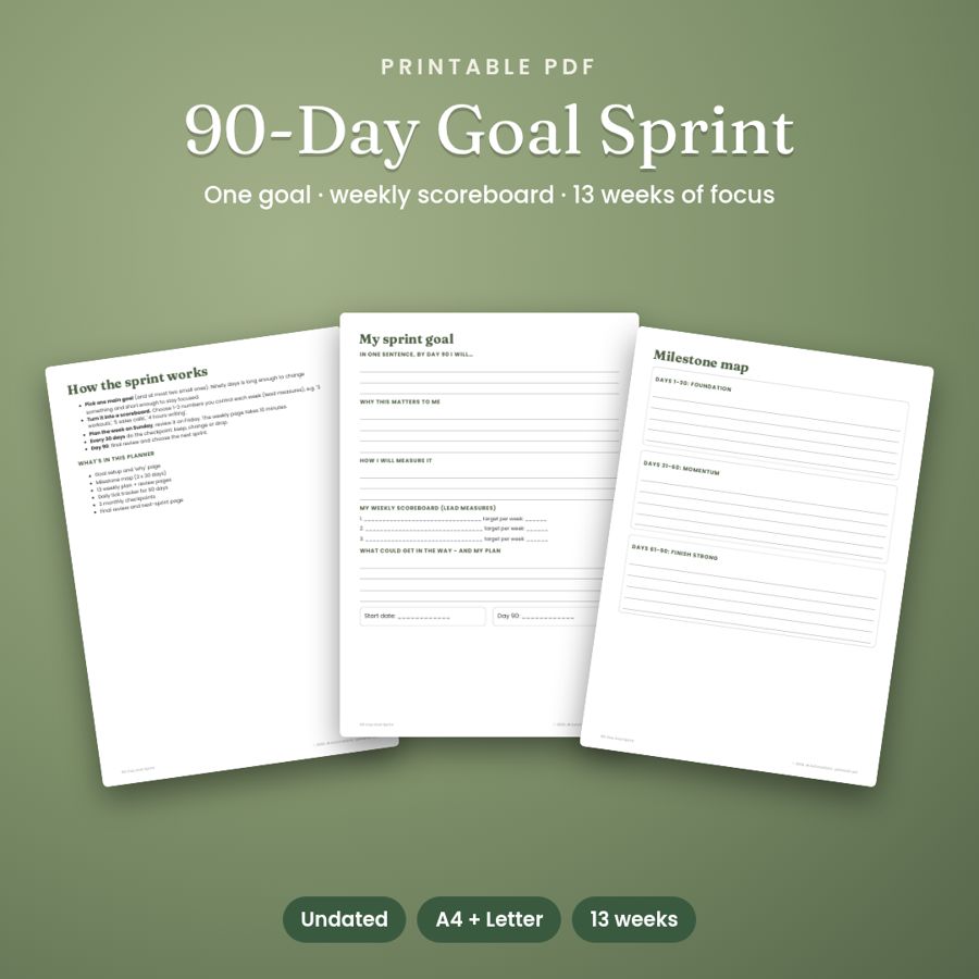 90-Day Goal Planner | Q1 2027 Goal Setting Workbook (Undated)