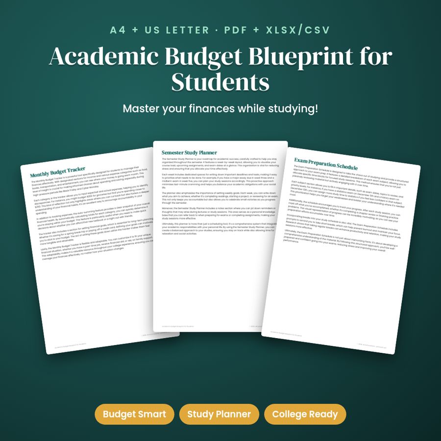 Academic Budget Blueprint for Students | PDF + Excel Spreadsheet