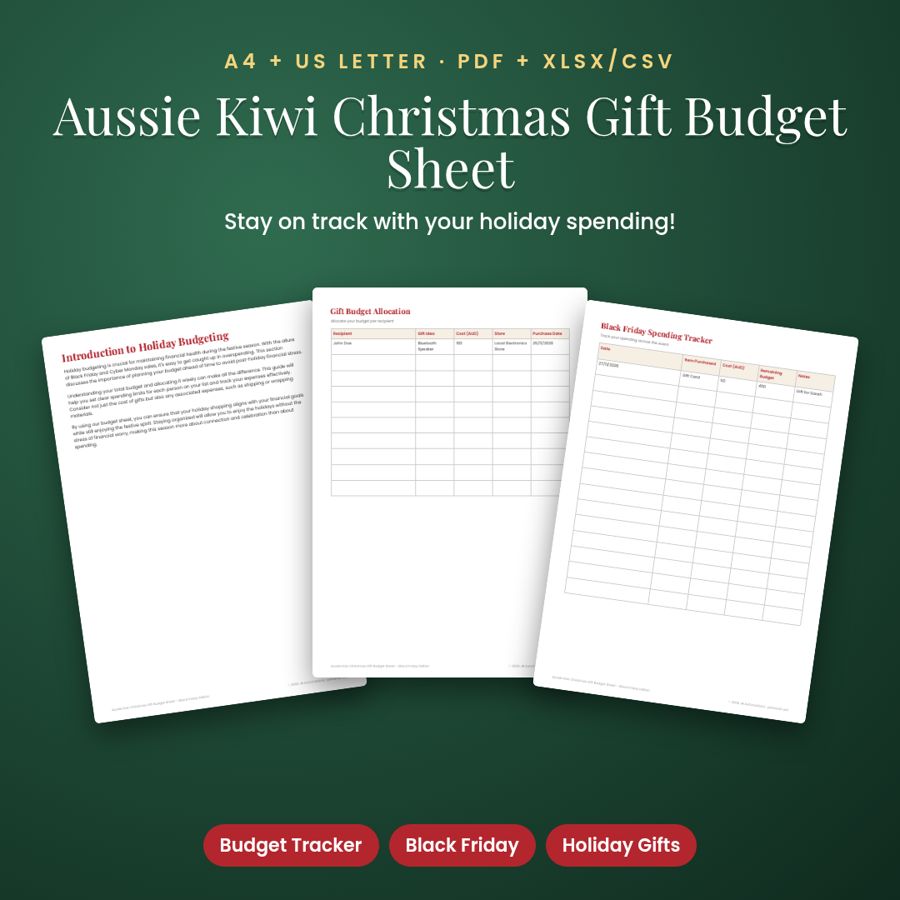 Aussie Kiwi Christmas Gift Budget Sheet – Black Friday Edition