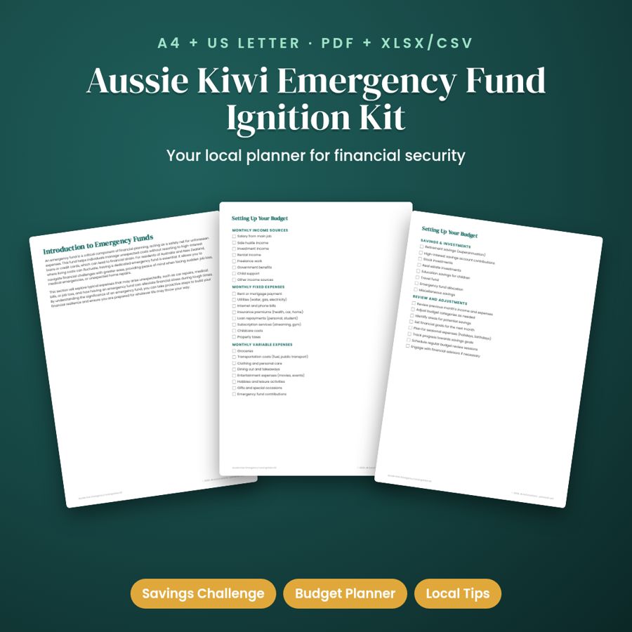 Aussie Kiwi Emergency Fund Ignition Kit | PDF + Excel Spreadsheet