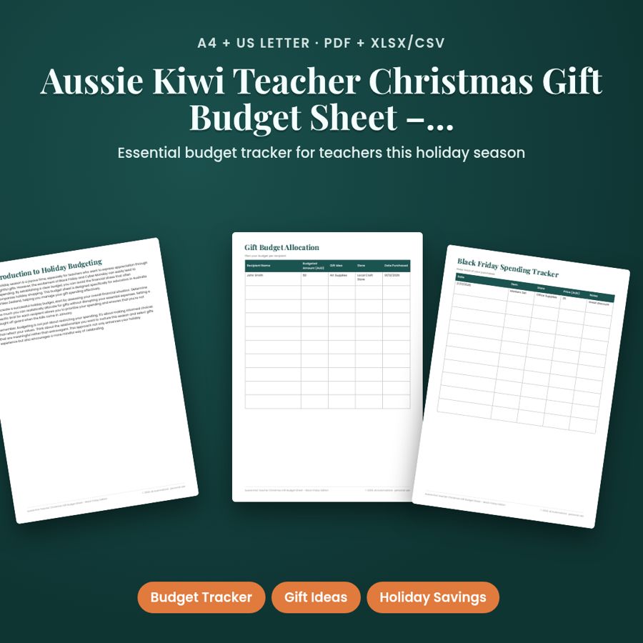 Aussie Kiwi Teacher Christmas Gift Budget Sheet – Black Friday Edition