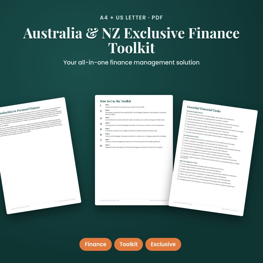 Australia & NZ Exclusive Finance Toolkit | Printable PDF