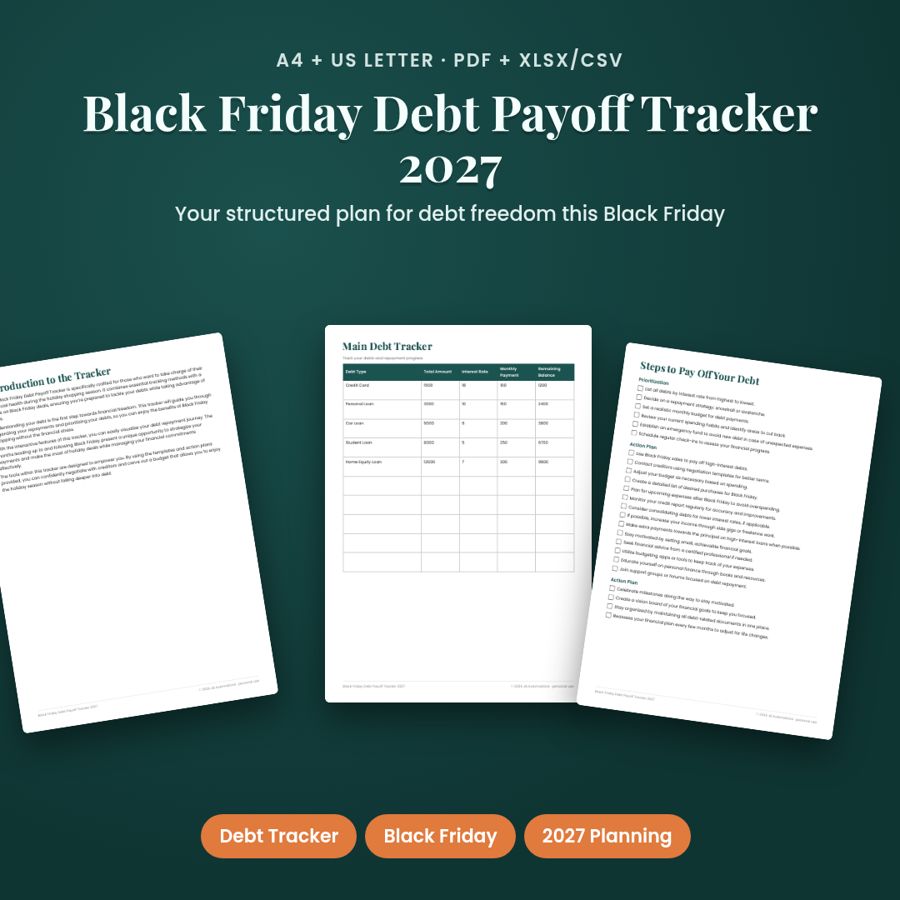 Black Friday Debt Payoff Tracker 2027 | Printable PDF + Excel Template