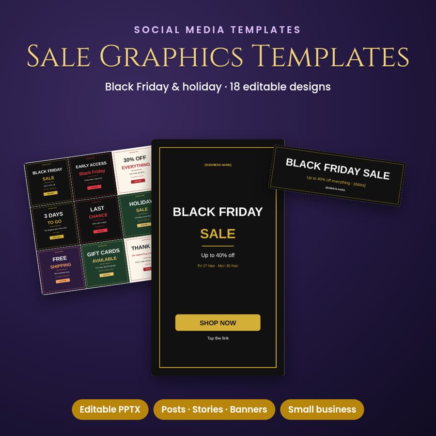 Black Friday Sale Graphics | 18 Editable Social Templates (PPTX)
