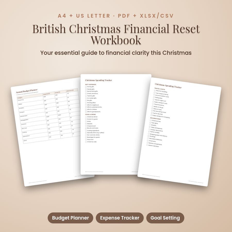 British Christmas Financial Reset Workbook | PDF + Excel Spreadsheet