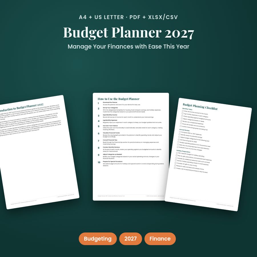 Budget Planner 2027: Simple and Effective Financial Tool | PDF + Excel