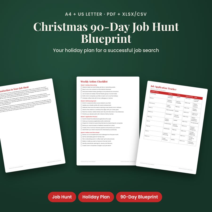 Christmas 90-Day Job Hunt Blueprint | Printable PDF + Excel Template