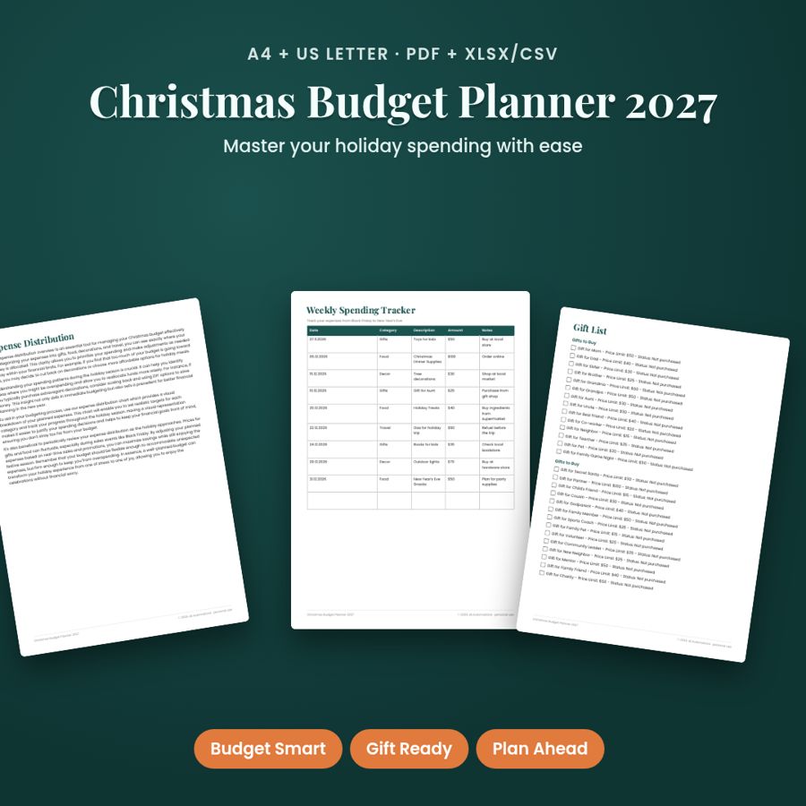 Christmas Budget Planner 2027 | Printable PDF + Excel Template