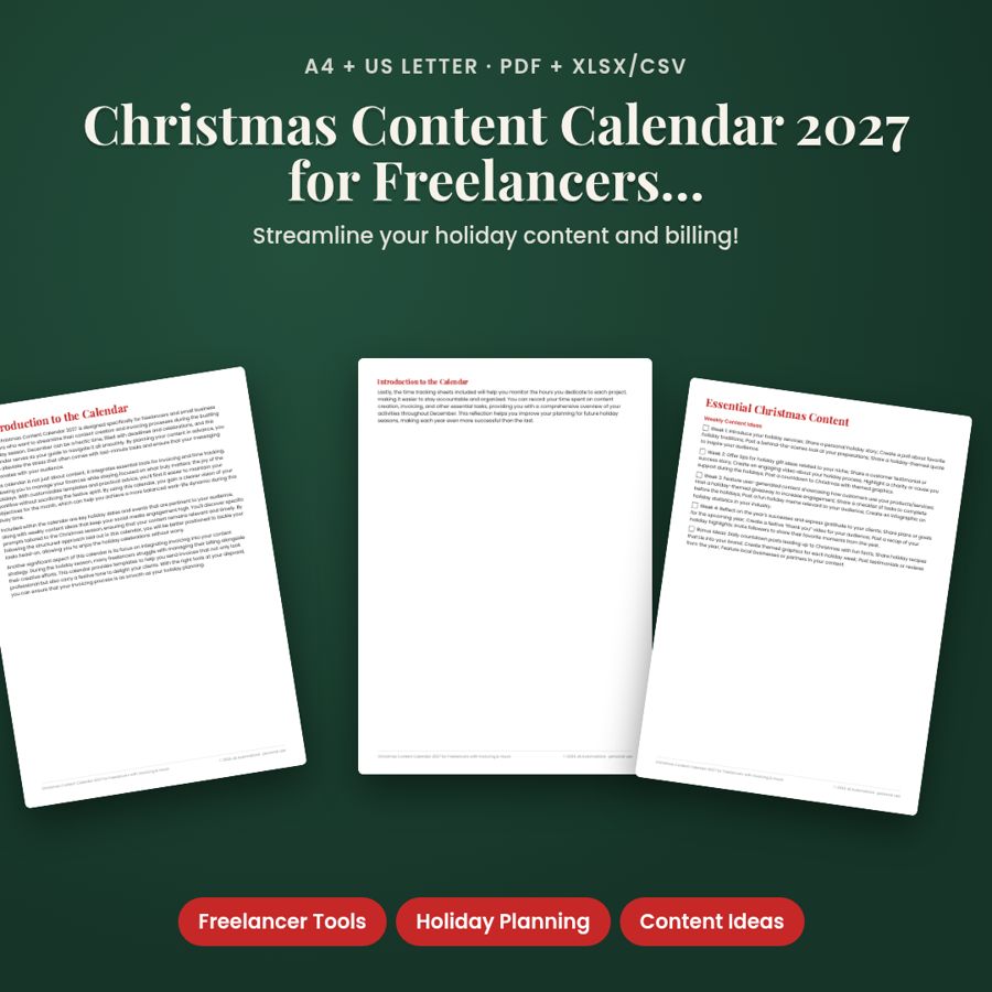 Christmas Content Calendar 2027 for Freelancers | PDF + Excel