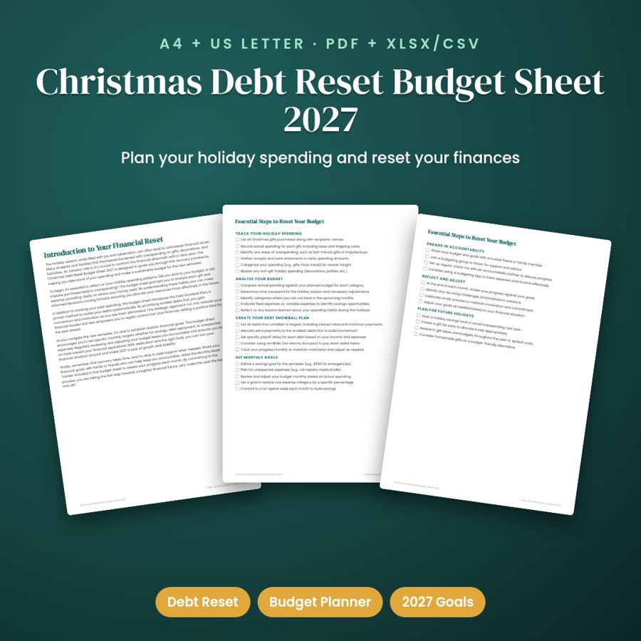 Christmas Debt Reset Budget Sheet 2027 | PDF + Excel Spreadsheet