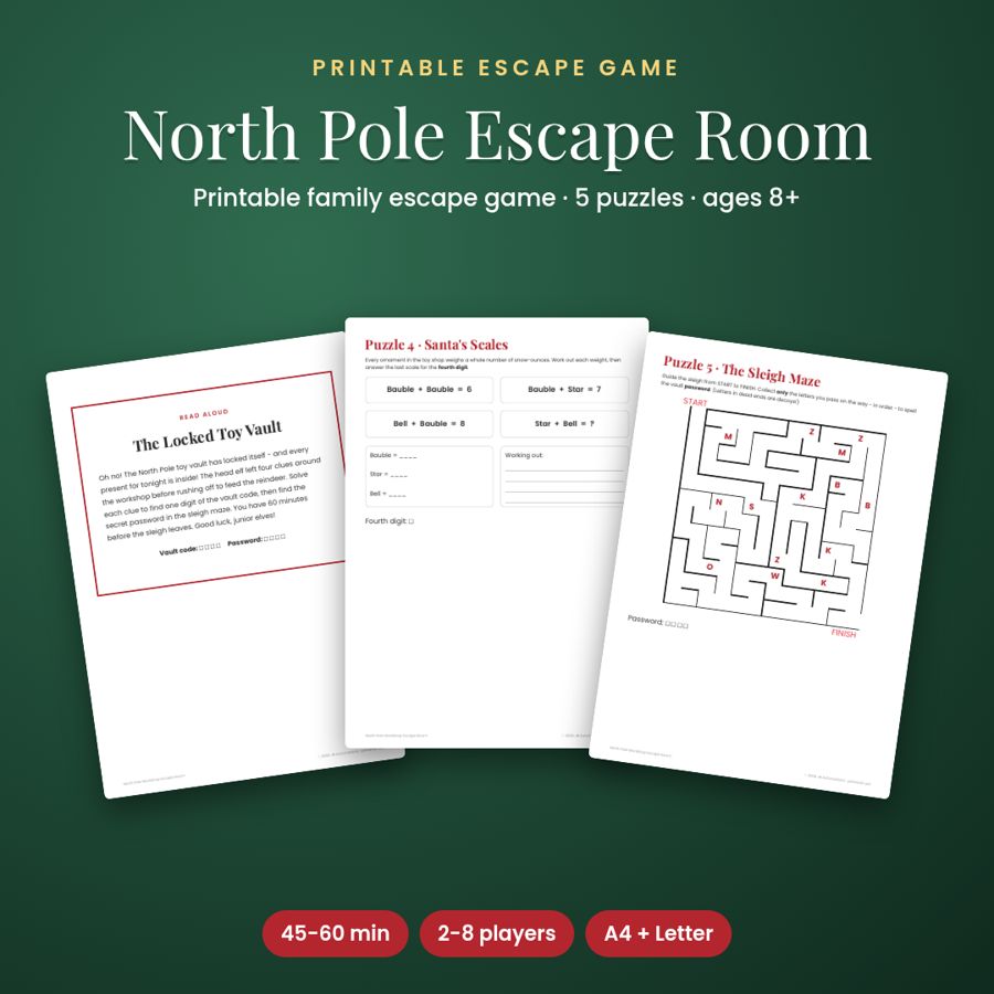 Christmas Escape Room for Kids | Printable Family Game (Ages 8+)