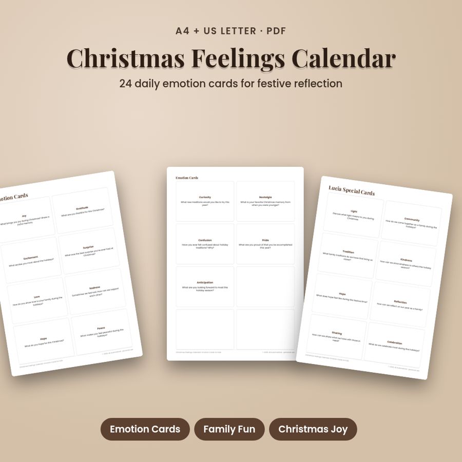 Christmas Feelings Calendar: Emotion Cards for Kids | Printable PDF
