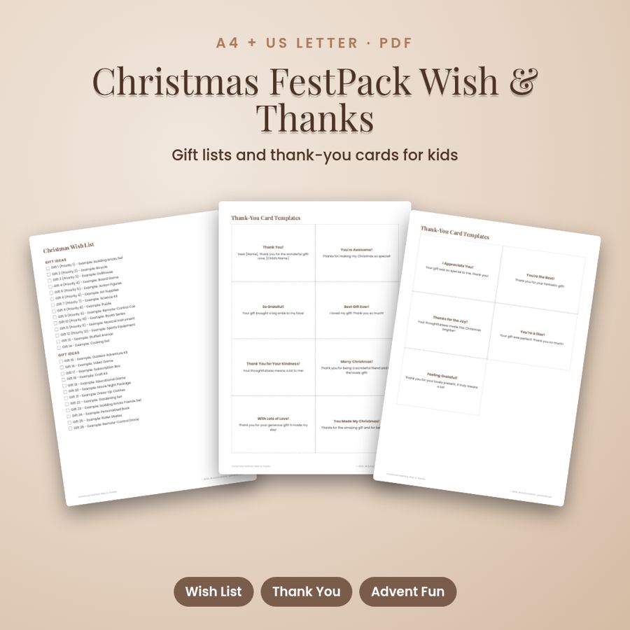 Christmas FestPack Wish & Thanks | Printable PDF, A4 + US Letter