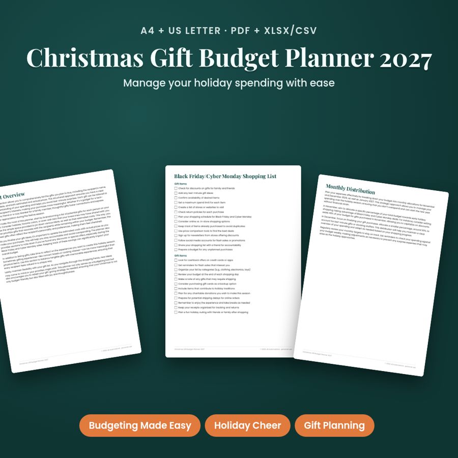 Christmas Gift Budget Planner 2027 | Gift List + Spending Tracker