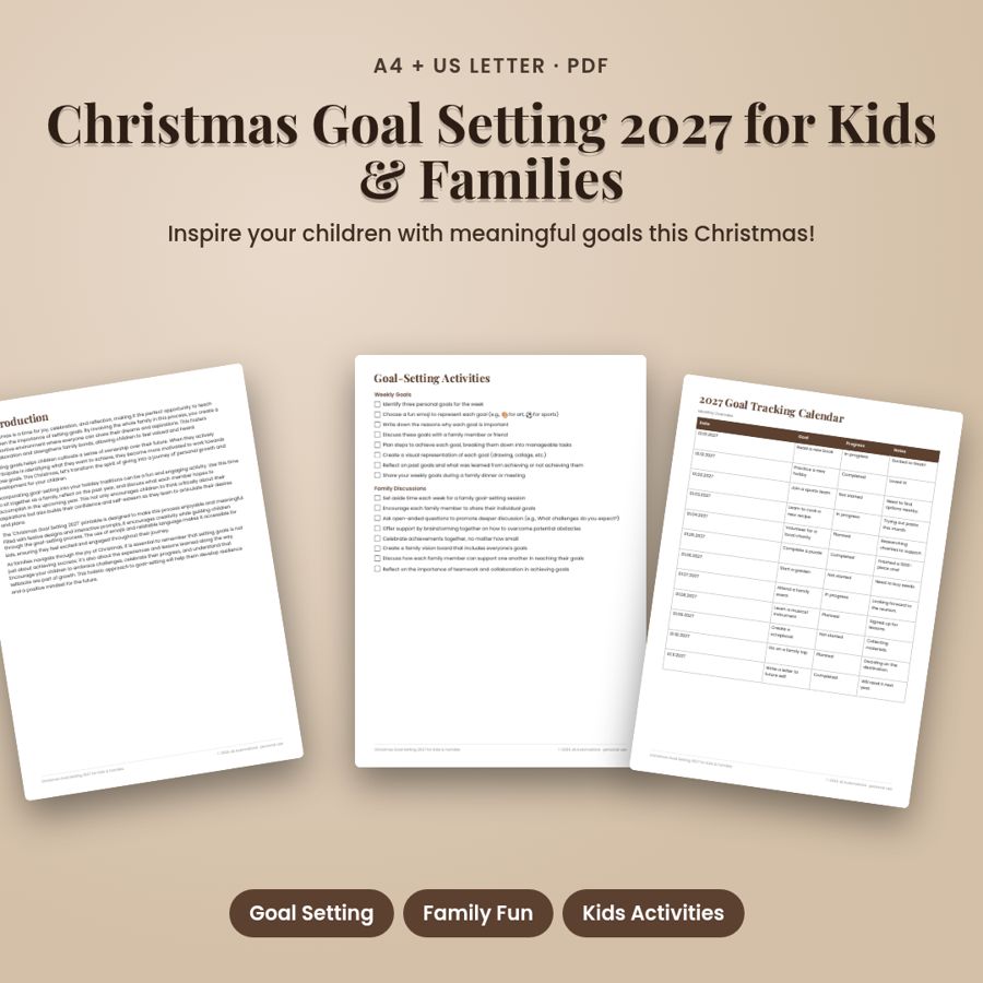 Christmas Goal Setting 2027 for Kids & Families | Printable PDF