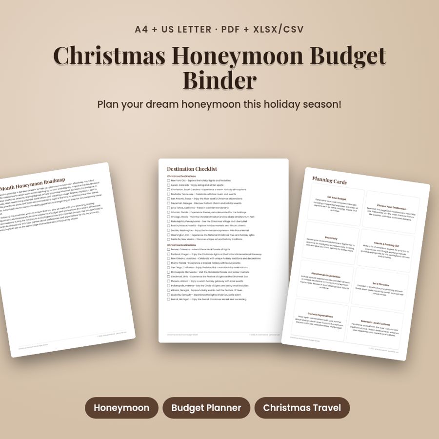 Christmas Honeymoon Budget Binder | Printable PDF + Excel Template