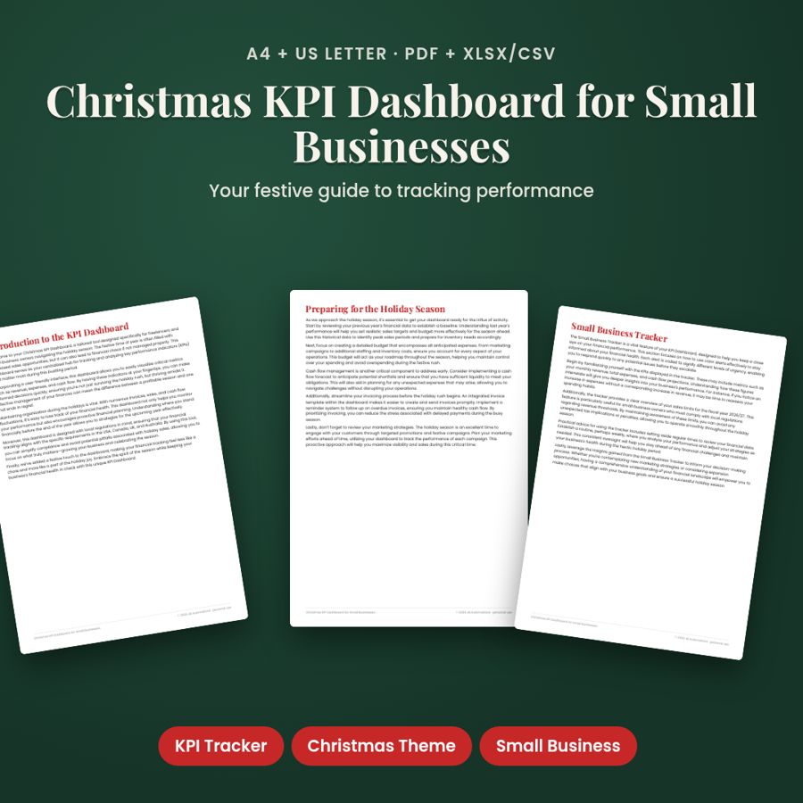 Christmas KPI Dashboard for Small Businesses | PDF + Excel Spreadsheet