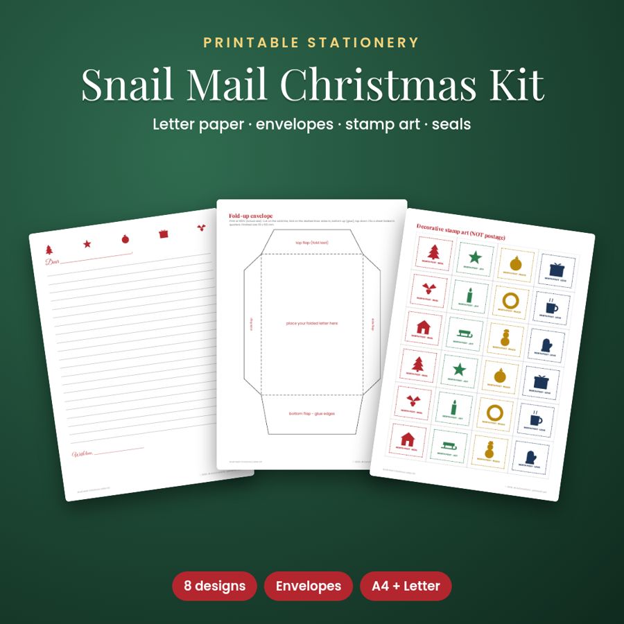 Christmas Letter Paper Kit | Printable Stationery, Envelopes & Labels