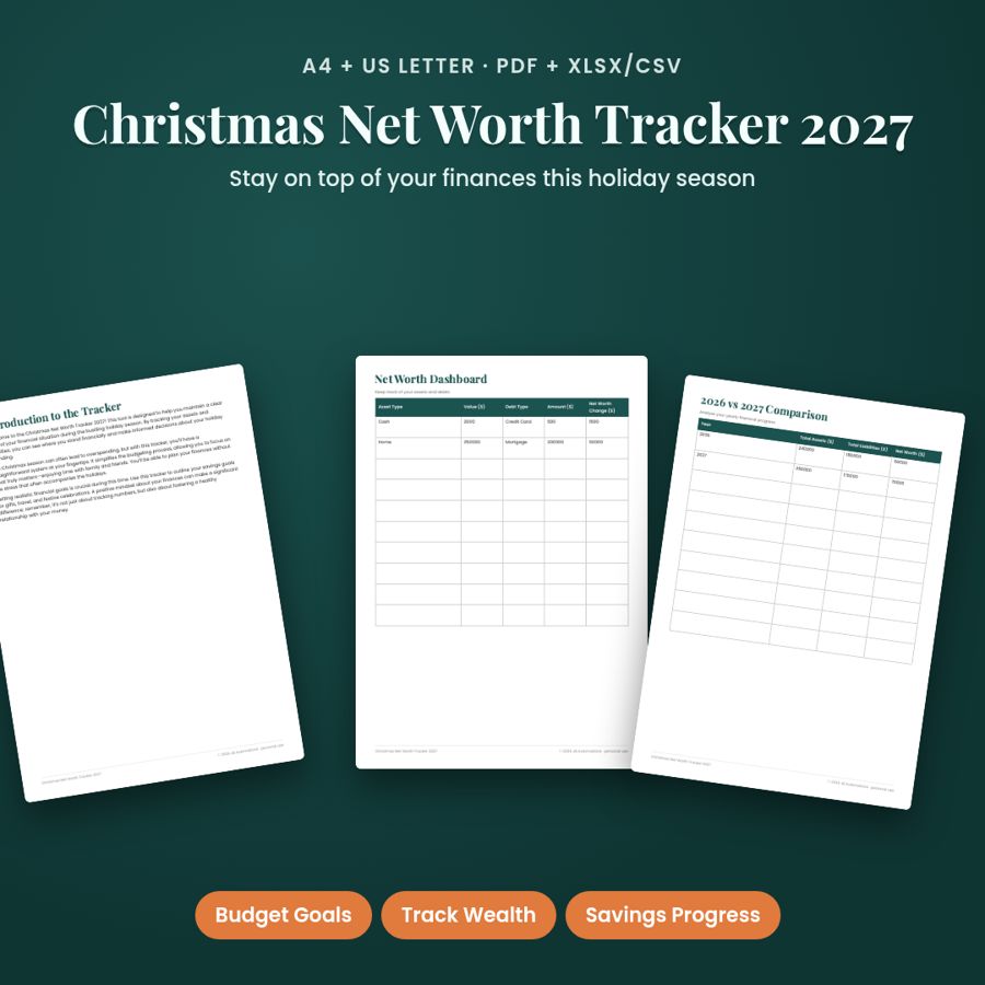 Christmas Net Worth Tracker 2027 | Printable PDF + Excel Template