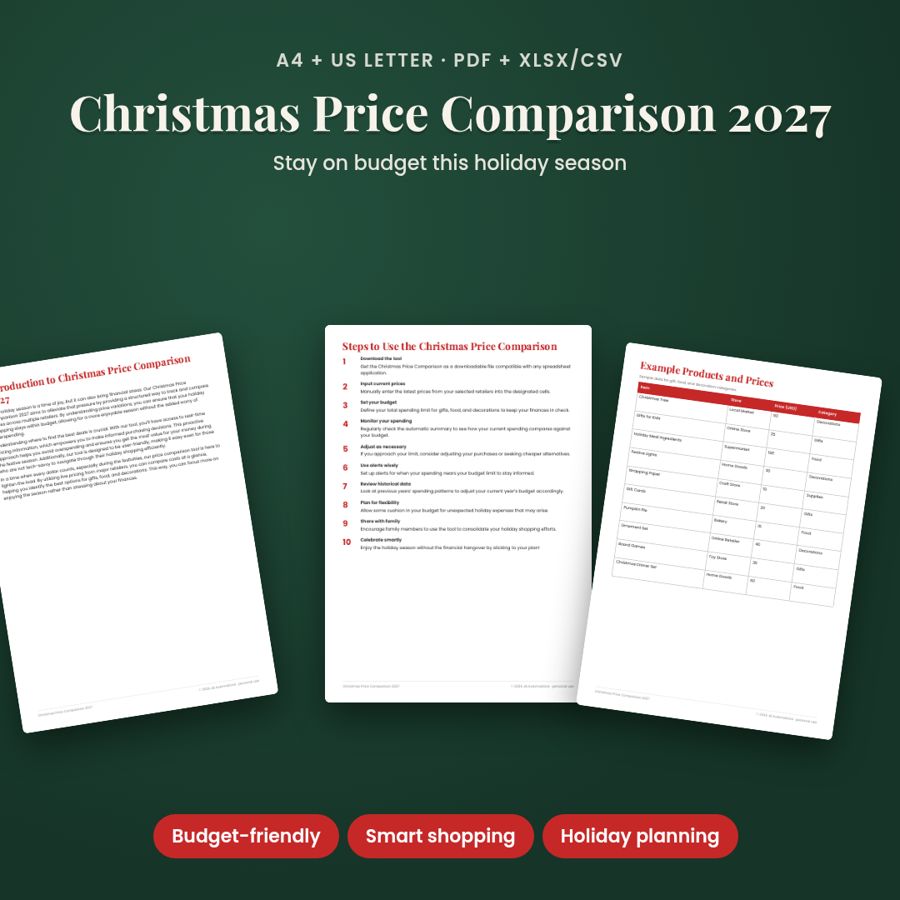 Christmas Price Comparison 2027 | Printable PDF + Excel Template