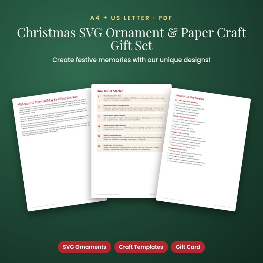 Christmas SVG Ornament & Paper Craft Gift Set | Printable PDF
