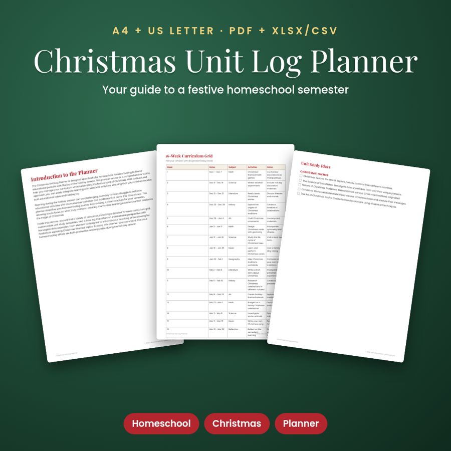 Christmas Unit Log Planner | Printable PDF + Excel Template