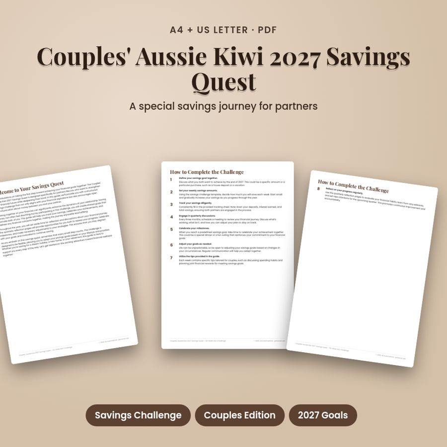 Couples' Aussie Kiwi 2027 Savings Quest – 52-Week AUD Challenge