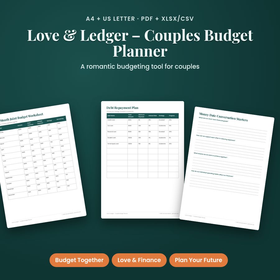 Couples Budget Planner | PDF + Excel Spreadsheet – Love & Ledger