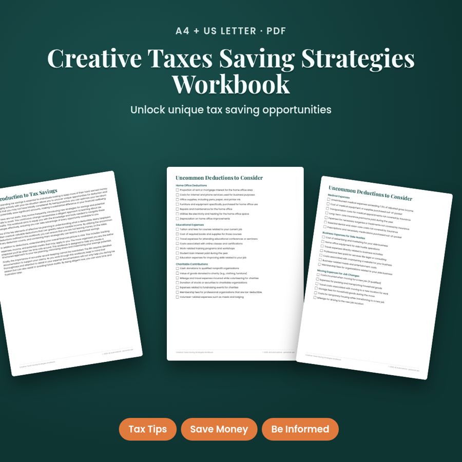 Creative Taxes Saving Strategies Workbook | Printable PDF