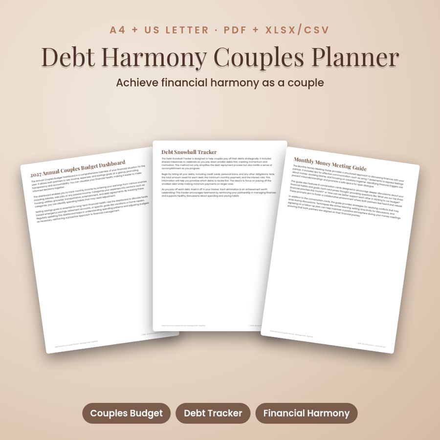 Debt Harmony Couples Planner: Manage Debt Together | PDF + Excel