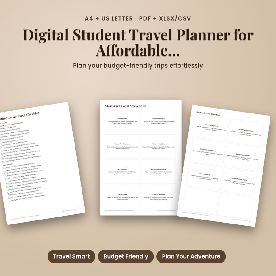 Digital Student Travel Planner for Affordable Adventures | PDF + Excel