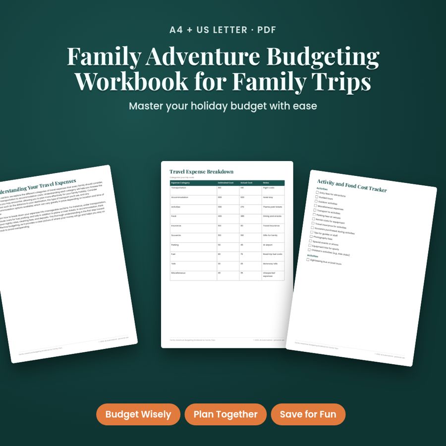 Family Adventure Budgeting Workbook for Family Trips | Printable PDF