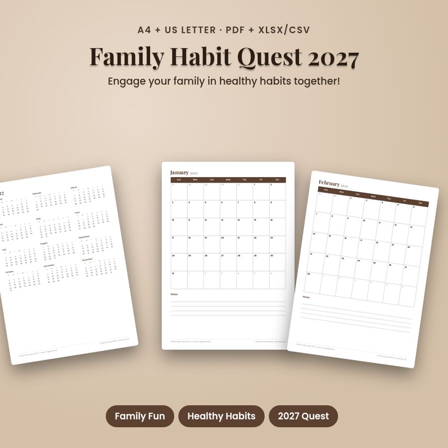 Family Habit Quest 2027: A Year of Togetherness | PDF + Excel
