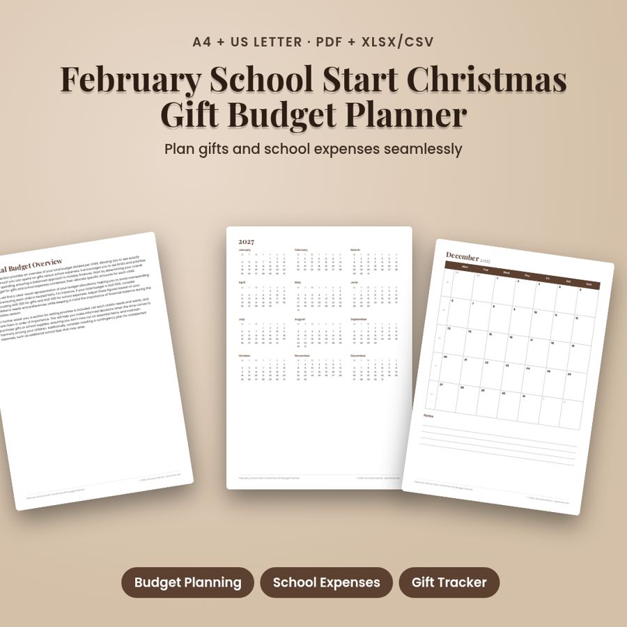 February School Start Christmas Gift Budget Planner | PDF + Excel