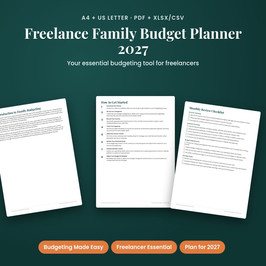 Freelance Family Budget Planner 2027 | Irregular Income PDF + Excel