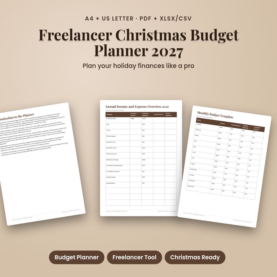 Freelancer Christmas Budget Planner 2027 | PDF + Excel Templates