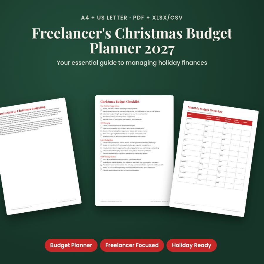 Freelancer's Christmas Budget Planner 2027 | PDF + Excel Spreadsheet