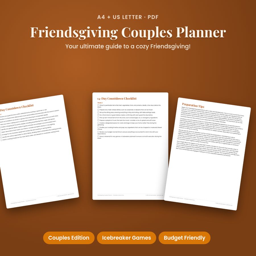 Friendsgiving Couples Planner – Checklist & Game Flow | Printable PDF
