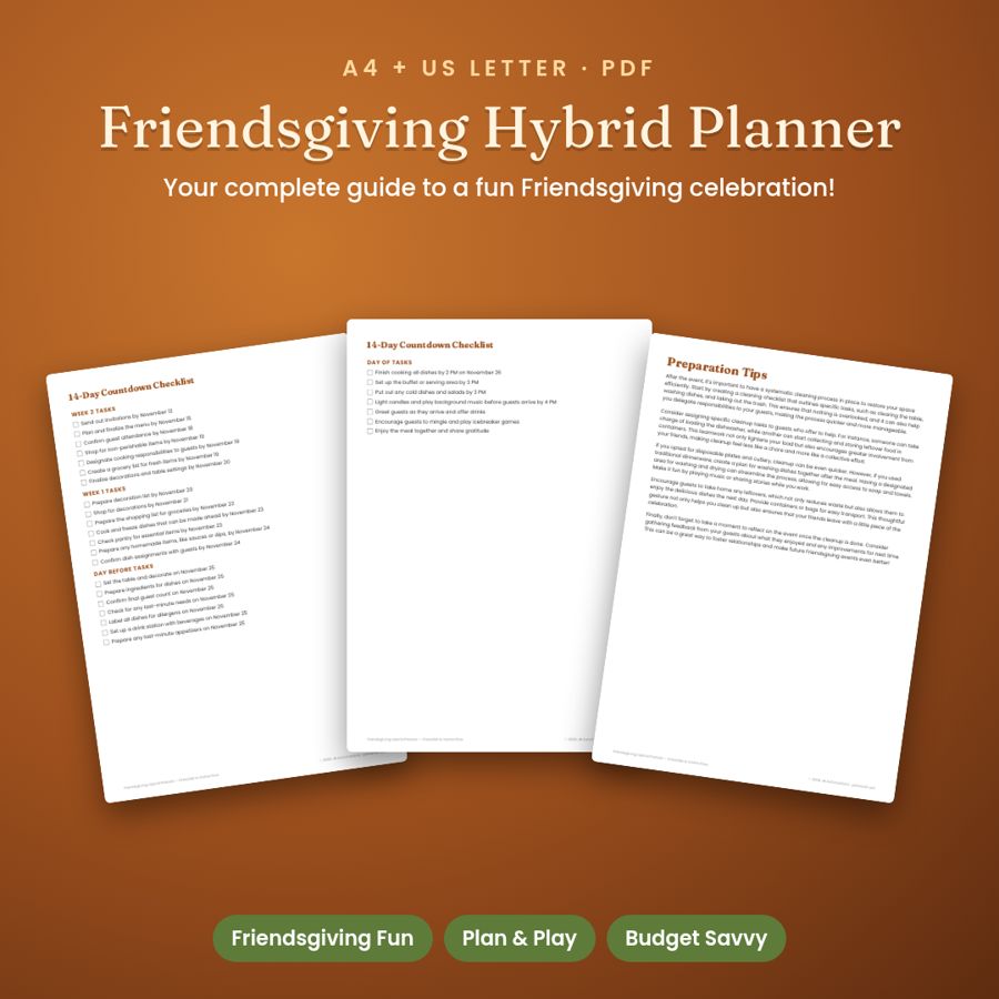 Friendsgiving Hybrid Planner – Checklist & Game Flow | Printable PDF