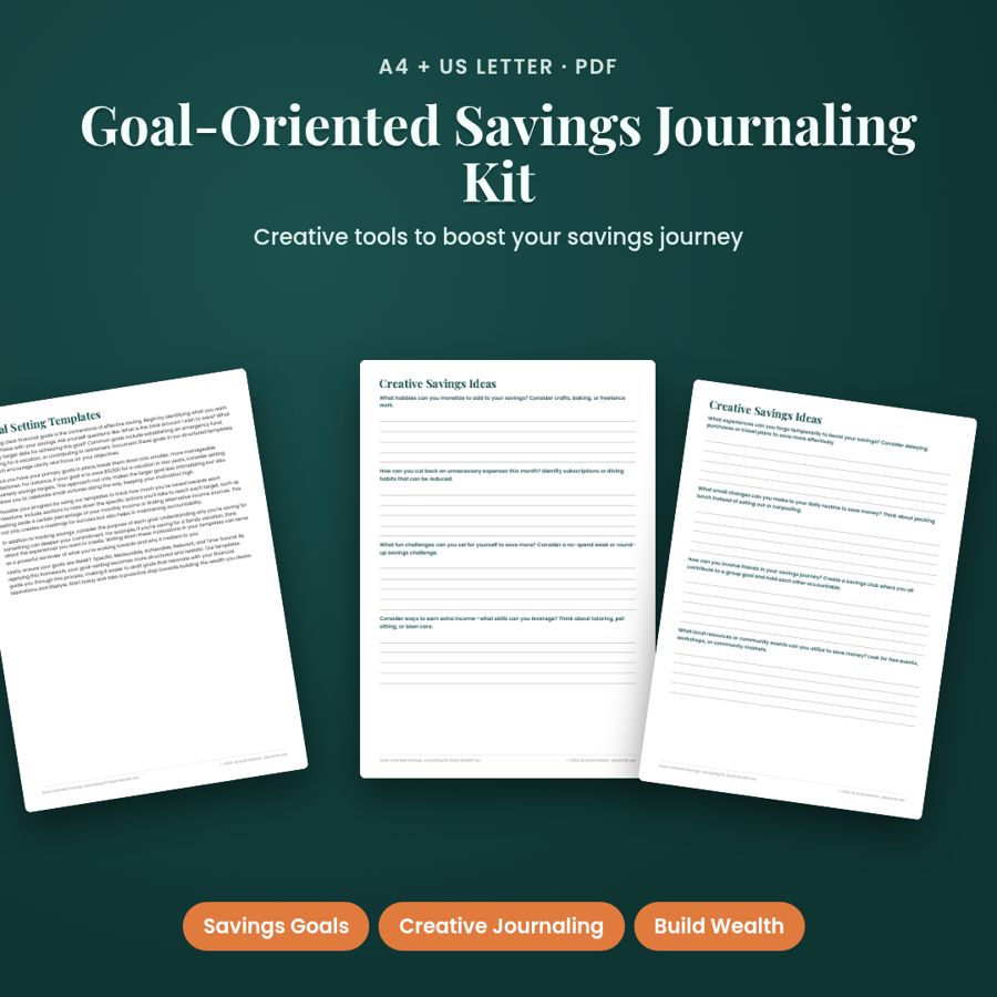 Goal-Oriented Savings Journaling Kit: Build Wealth Fun | Printable PDF
