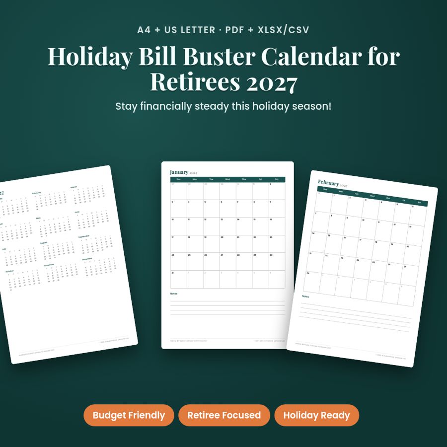 Holiday Bill Buster Calendar for Retirees 2027 | PDF + Excel