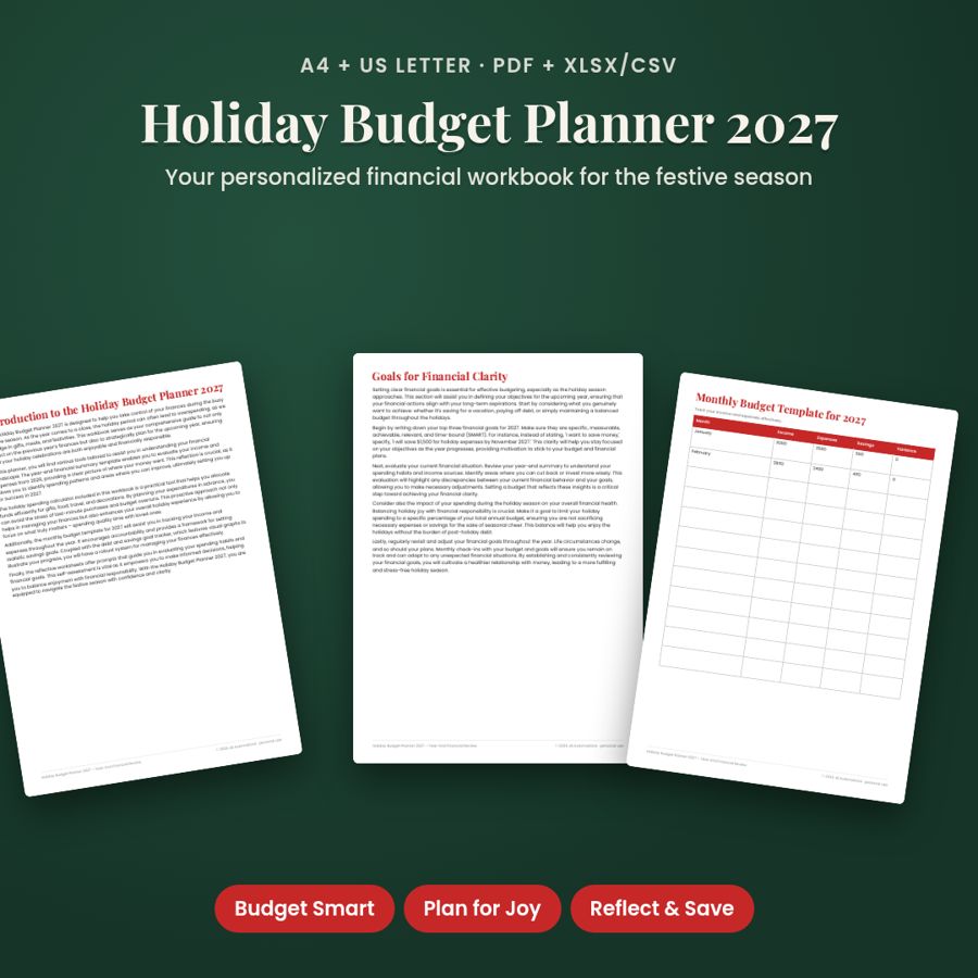 Holiday Budget Planner 2027 – Year-End Financial Review | PDF + Excel
