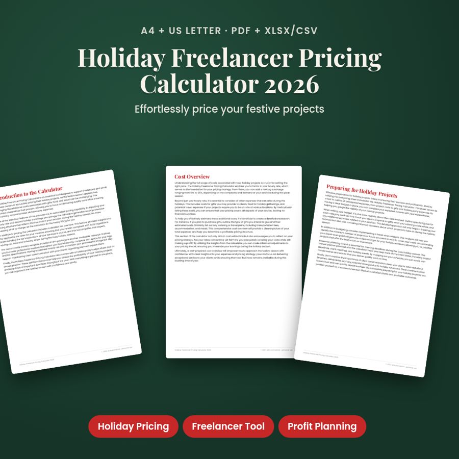 Holiday Freelancer Pricing Calculator 2026 | PDF + Excel Spreadsheet