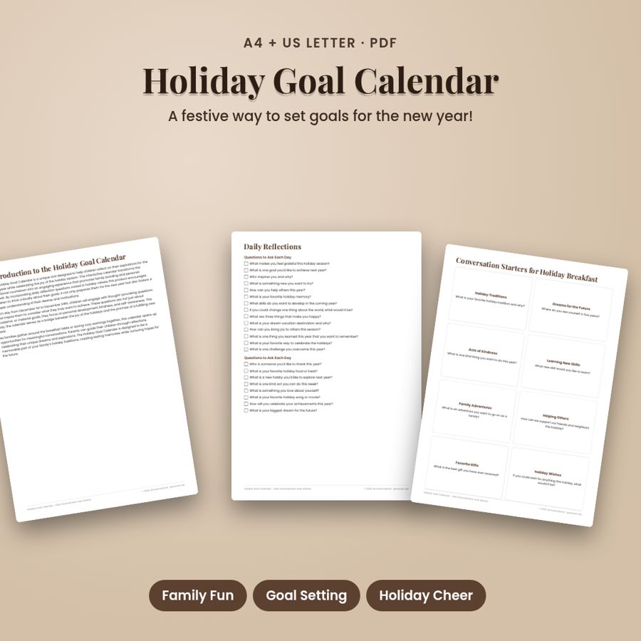 Holiday Goal Calendar – Kids' Personal New Year Wishes | Printable PDF