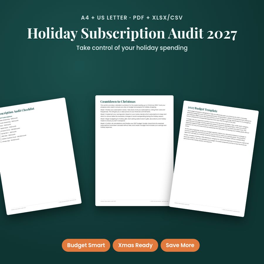 Holiday Subscription Audit 2027 | Printable PDF + Excel Template